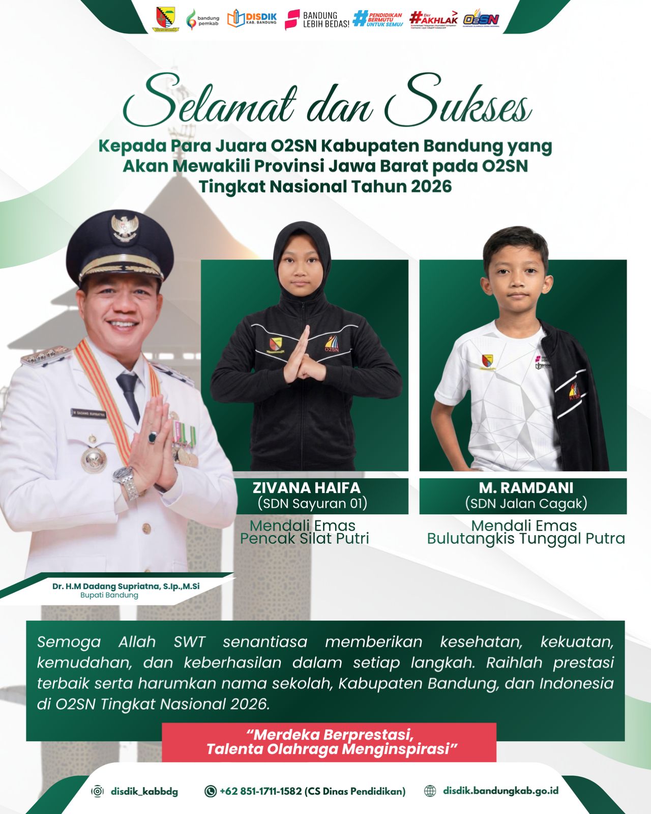 Empat Siswa Asal Kabupaten Bandung Wakili Jabar di Ajang O2SN Nasional